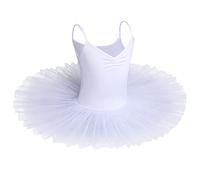 Enfant Filles Tutu Robe Ballet Lac des Cygnes Danse sans Manches Justaucorps Broderie Paillettes col en V Gymnastique Body Vêtements Jupe Tutu Blanc 7-8 Ans