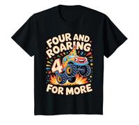 Enfant Four and Roaring for More Funny 4th Birthday Truck T-Shirt