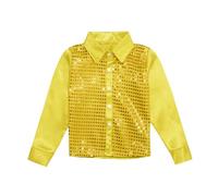 Enfant Garçon Fille Chemise Paillette avec Chapeau Sequins Brillant Costume Danse Moderne Jazz Vêtements Danse Hip-hop Disco Performance Déguisement Chemise à Paillettes Enfant (Yellow, 11-12 Years)