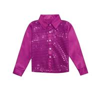 Enfant Garçon Fille Chemise Paillette avec Chapeau Sequins Brillant Costume Danse Moderne Jazz Vêtements Danse Hip-hop Disco Performance Déguisement Chemise à Paillettes Enfant Garçon (11-12 Years)