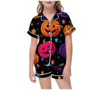 Enfant Garçon Fille Pyjama De Halloween Lot 2 Ensembles et Ado VêTements Maison en Coton Doux Filles Costume Nuit Cadeaux