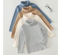 Enfant garçon Jeune fille Bébé garçon Bébé fille Pull-over en tricot doux col rond manches longues rayé & couleur unie multi-pièces lavable col montant col droit T-shirt couche de base ensemble 4 pièc