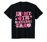 Enfant Groovy in My 4th Birthday Era Four 4 Years Disco Heart T-Shirt