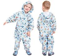 Enfant Imperméable à Capuche Combinaison de Pluie Garçon Fille Manteau de Pluie Veste Poncho Léger Animal Imprimé Rayure Réfléchissante Outdoor Imperméables XXL 8-10 Ans