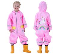 Enfant Imperméables, Combinaison de Pluie Garçon Fille Manteau de Pluie Poncho à Capuche Vêtements de Pluie Rayure Réfléchissante Outdoor Imperméable, 2-5 Ans Taille M