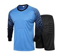 Enfant Maillots de Gardien de But Garçon Football Tenue Ensemble Shorts T-Shirt À Manches Longues Jogging Sport 4-13 Ans (FR/ES, Âge, 4 Ans, 6 Ans, Taille Normale, Bleu)