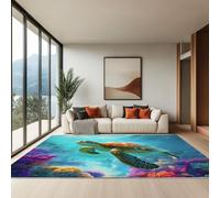 Enfant Moquette Tortue Corail De Dessin Animé 160 X 230 Cm - Porte Paillasson D'Entree Interieur Et Extérieur Tapis Bleu Clair Anti-Poussière Tapis D’Entrée Imperméable Pour Adolescents Filles