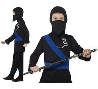 Enfant Ninja Déguisement Garçon Enfants Noir/Bleu Ninjas Costume Par Smiffys