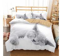 Enfant Parure De Lit Chat Et Chien Dormant Ensemble Adorable Housse De Couette X Cm + Taie D'oreiller Xcm Microfibre (X Cm,Chat D)