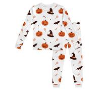 Enfant Pyjama 2 Pièces Deguisement Halloween,Ensemble Simple Doux Surpyjama Haut Top Pantalon Ensembles de Pyjamas imprimés Motif Citrouille pour Temps Sommeil, Vacances, Tenue fête