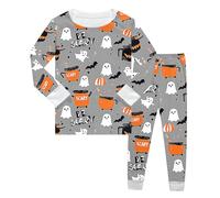 Enfant Pyjama 2 Pièces Deguisement Halloween,Halloweenl Vêtements de Nuit Ensemble en Coton Simple Haut Top Pantalon Mignon Imprimé fantôme pour Temps Sommeil, Vacances, Tenue fête