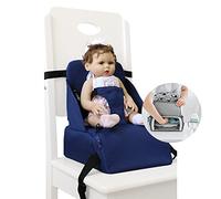 Enfant Réhausseur Coussin de Siège Chaise Haute avec Boucle de Sécurité, Siège de chaise haute pliable pour bébé, Confortable Coussins pour Repas Voyage de Bébé Bambin Tout-Petit (marine)