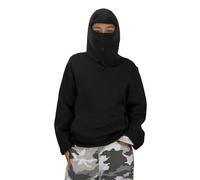 Enfant Veste Cagoule Unisexe Intégrée Masque Pull Filles Garçons Chaude Manches Longues Sweat avec Capuche Y2k Balaclava Hoodie Zippé Uni Blouson Grande Taille Manteau 01 Noir 150