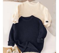 Enfants 2 pièces/set Retour à l'école Jeunes garçons Marron kaki Polyvalent Texturé Ample Pull-over Automne Hiver, Convient pour la maison, les sorties et l'école 6Y,7Y,4Y,5YUnicoloreTricots