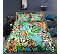 Enfants Adolescents Ensemble de Literie Animal 3D Microfibre Jungle Léopard Lion Girafe Rhino Zèbre Dessin Animé Housse de Couette et Taie d'oreiller Parure de lit (Color 3, 200x200 cm)