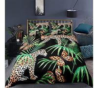 Enfants Adolescents Ensemble de Literie Animal 3D Microfibre Jungle Léopard Lion Girafe Rhino Zèbre Dessin Animé Housse de Couette et Taie d'oreiller Parure de lit (Color 1, 140x200 cm)