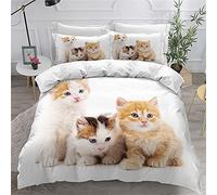 Enfants Adulte Housse de Couette Animal 3D Chat pour Animaux Motif Mignon Microfibre Ensemble de Literie Moderne Chaton Beige Gris Parure de lit et Taie d'oreiller (Beige, 140 x 200 cm)