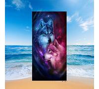 Enfants Adultes Serviette De Plage Rectangle Prévention Du Sable Microfibre 3D Loup Lion Imprimer Couverture Mince Nager Spa Voyage Housse De Transat Sport Serviette (Wolf,150_x_180_cm)