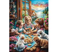 Enfants avec des Animaux Lors d'un goûter 1000 Pièces Puzzle Collectionneur en Carton Haute Densité Ã‰Pais Mythes fantastiques Haute Difficulté Décoration Murale Oeuvre d'art Cadeau Noã