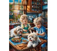 Enfants avec des Chiots à Table 1000 Pièces Puzzle Adulte en Carton Rigide Haute Qualité Difficile Niveau Expert Anti-Stress Jeu De Société Idée Cadeau Anniversaire Premium 1000 PCS