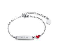 Enfants Bébé Bracelet Fille Gravure:VNOX Bracelets Personnalisés Fille Gravable Enfants Bracelet De Baptême Garçon Fille Pendentif Coeur Nom Bracelet Bébé Bracelet Cadeaux De Baptême,16cm Argent