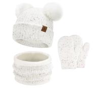 Enfants Bébés Hiver Bonnet Gants Tactiles Écharpe Ensemble Bonnet Pompon Moufles Cache-Cou avec Doublure Polaire pour 0-4 Ans Fille Garçon