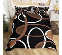 Enfants Brun Et Noir Parure de Lit 220x240cm Géométrie Strip Lines Housse de Couette pour Garçon Fille Décor Géométrique Ensemble de Literie Femme Homme Art Abstrait Parure Housse de Couette