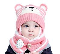 basku Enfants Chapeau Hiver Chaud Chapeau Tricoté Bonnet Chapeau Capuche Tricoté Chapeaux Hiver Chapeau Earflap (6-24 Mois) - Rose