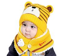 Enfants Chapeau Hiver Chaud Chapeau Tricoté Bonnet Chapeau Capuche Tricoté Chapeaux Hiver Chapeau Earflap (6-24 Mois) - Jaune