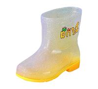 Enfants chaussures mode plat mi Tube bottes de pluie mode fond mou dessin animé Transparent bottes de pluie en plein air Bottes Argent Fille Fille Noir Bottes Fille Bout (Yellow, 27.5 Little Child)