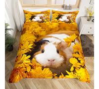 Enfants Cobaye Housse de Couette 200x200cm Tournesol Parure de Lit Garçon Fille Mignon Cavy Fleurs Housse de Couette Plantes Branches Animaux Literie set chambre décorative, fermeture à glissière