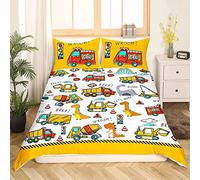Enfants Construction Housse de Couette Mignon Dessin Animé Dinosaure Parure de Lit 140x200 pour Tout Petit Équipement Camions Pelles Voiture Parure Housse de Couette Machinery Camion Dinosaures Decor