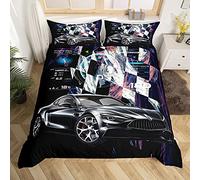 Enfants Construction Parure de Lit 200x200cm Hommes Sports Extrêmes Thème Housse de Couette Moderne Automobile Décor Ensembles de Housse de Couette Plaid Grille Voiture De Course Chambre 3Pcs