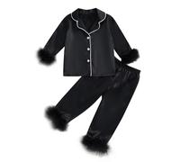 Enfants Ensembles de Pyjama Ensemble en Satin Unisexe Confortable et Doux Manches Courte Tops Short Soie Bouton Vêtements Casual Four Seasons