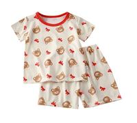 Enfants Ensembles de Pyjama Ensemble en Satin Unisexe Confortable et Doux Manches Courtes avec Haut Short Ado Fille Vêtement Petite Four Seasons