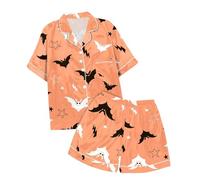 Enfants Ensembles de Pyjama Ensemble Kawaii Deux pièces Manches Courte Tops et Short Satin Soie Bouton Courtes imprimé Mignon pour Tout-Petit Bébé