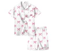 Enfants Ensembles de Pyjama Satin Ensemble Vêtement Nuit Court Tops Col Rond+Shorts Imprimé 2 Pièces Pyjashort Petite Fille pour Le Carnaval et la Fête d'halloween