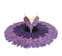 Enfants Femmes Filles Professionnel Ballet Tutu Robe Plateau Crêpe Lac des Cygnes Fête Ballerine Scène Danse Compétition Costume,Violet,100