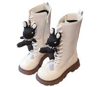 Enfants Fille Bottes et Bottines à Lacets Botte de Punk Gothique Bottine avec Fermeture Éclair Confortables à Bout Rond Mode Chaussures Chaudes Bottes d'Équitation Mi-Mollet (White, 9.5-10 Years)