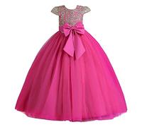 Enfants Fille Robe de Carnaval Princesse Longue en Dentelle avec Bowknot Demoiselle d'honneur de Soirée Mariage Robe de Première Communion Anniversaire Fête Photographie