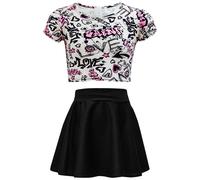 Enfants Filles Bd Graffiti Léopard # Selfie Haut Court & Mode Patineuse Jupe Set