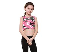Enfants Filles Neon Fluorescent Camo Vest Crop Tops T-Shirt Tee Top Dance Wear Gymnastic Fancy Dress Neon Pink Camouflage 11-12 Ans