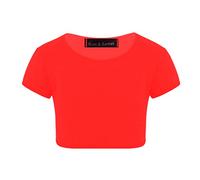 Enfants Filles Néon Fluorescent Plaine À Manches Courtes Crop Tops T-Shirt Tee Top Dance Wear Gymnastique Déguisements Rouge 11-12 Ans
