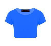 Enfants Filles Néon Fluorescent Plaine À Manches Courtes Crop Tops T-Shirt Tee Top Dance Wear Gymnastique Déguisements Bleu Royal 13-14 Ans
