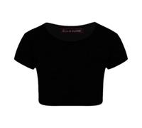 Enfants Filles Néon Fluorescent Plaine À Manches Courtes Crop Tops T-Shirt Tee Top Dance Wear Gymnastique Déguisements Noir 11-12 Ans