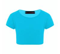 Enfants Filles Néon Fluorescent Plaine À Manches Courtes Crop Tops T-Shirt Tee Top Dance Wear Gymnastique Déguisements Turquoise 11-12 Ans