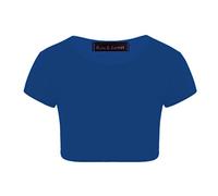 Enfants Filles Néon Fluorescent Plaine À Manches Courtes Crop Tops T-Shirt Tee Top Dance Wear Gymnastique Déguisements Bleu Marine 11-12 Ans