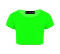 Enfants Filles Néon Fluorescent Plaine À Manches Courtes Crop Tops T-Shirt Tee Top Dance Wear Gymnastique Déguisements Néon Vert 11-12 Ans
