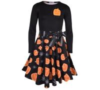 Enfants Filles Patineur Robe Noir Panneaux Chat Citrouilles Imprimé Doux Confortable Fête d'Halloween Mode Robes Âge 5-13 Ans 7-8 ans