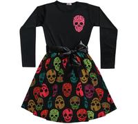 Enfants Filles Patineuse Robe Multi Couleur Skull Imprimé Doux Confortable Panneaux Contrastés Fête d'Halloween Mode Robes 5-13 11-12 ans
